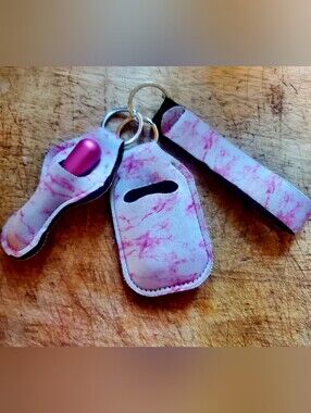 Womens Pink Marble Neoprene Keychain Accessory Holder